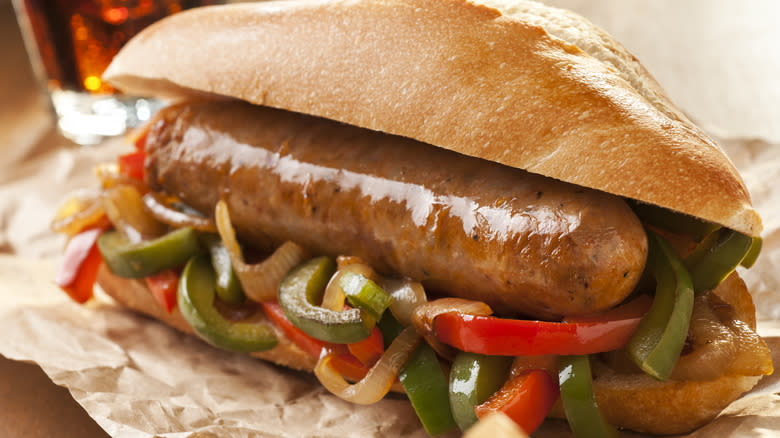 sandwich made with sausage and peppers