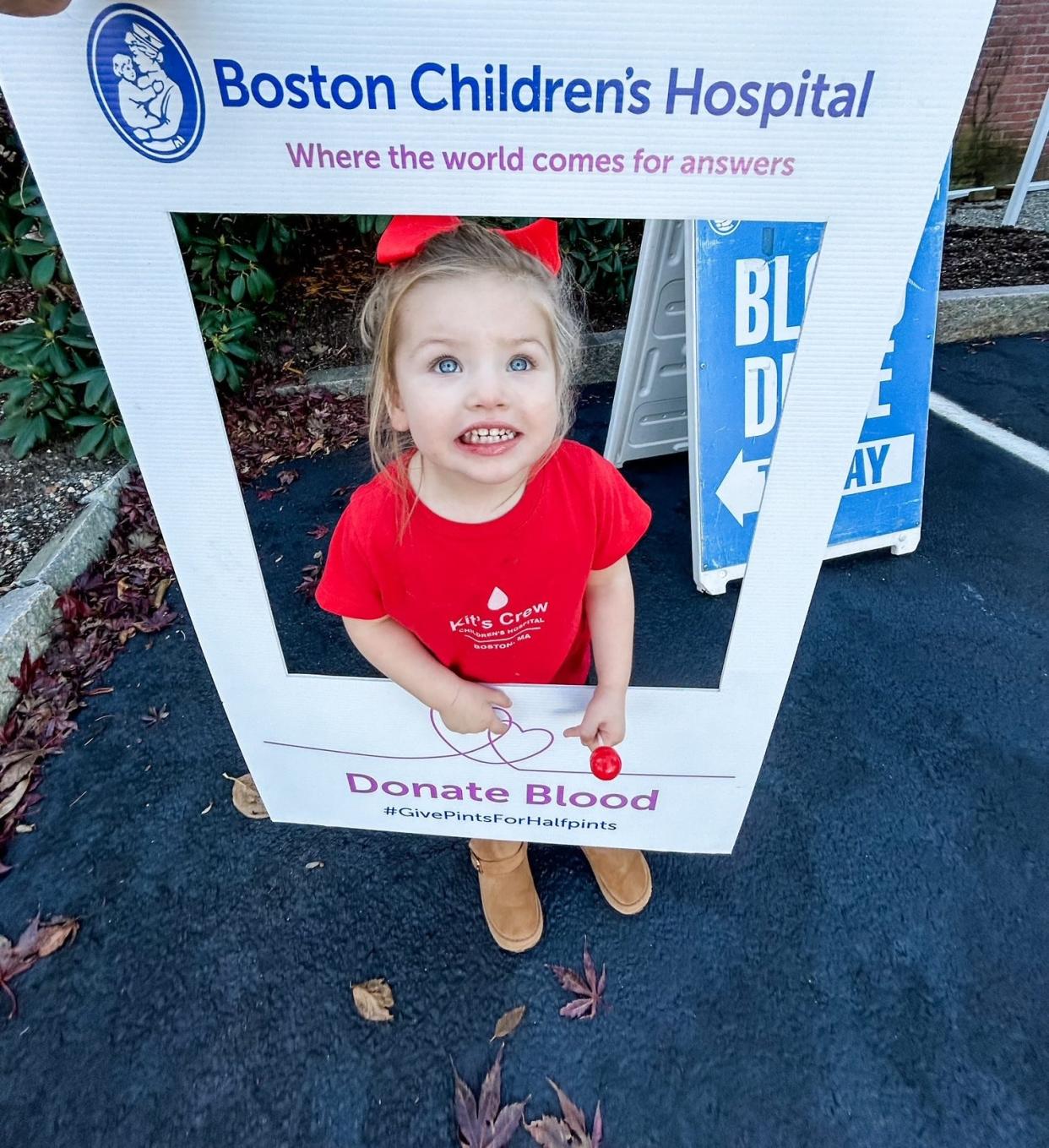 Two-year-old Kit Murdoch of Bridgewater, who has a rare form of anemia, is the star of the show at the 2023 blood drive hosted by her parents around Thanksgiving in honor of the people who make their daughter’s treatment possible.