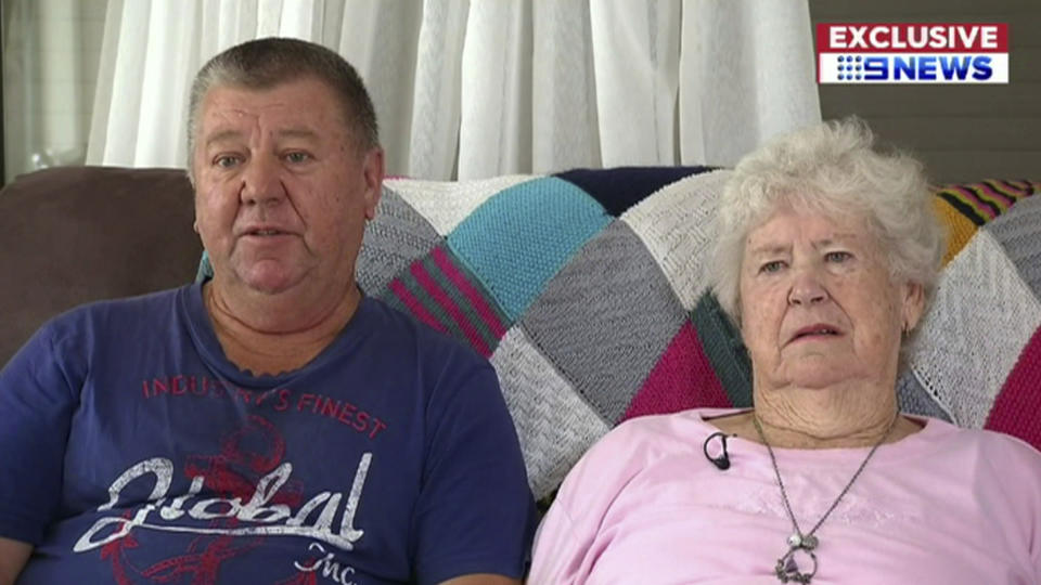 In this image made from a video, a woman and a man who Australia's Nine Network television says are a grandmother and an uncle of Brenton Harrison Tarrant, the Australian man accused of carrying out the mass shootings at two New Zealand mosques, are interviewed in Grafton, New South Wales, Australia Sunday, March 17, 2019. The woman, identified as Marie Fitzgerald, says, "It's just so much for everything to take in that somebody in our family would do anything like this." The uncle, identified as Terry Fitzgerald, says, "We say sorry, for the families over there, for the dead and the injured, yeah we just, can't think nothing else, just want to go home and hide." (CHANNEL 9 via AP)