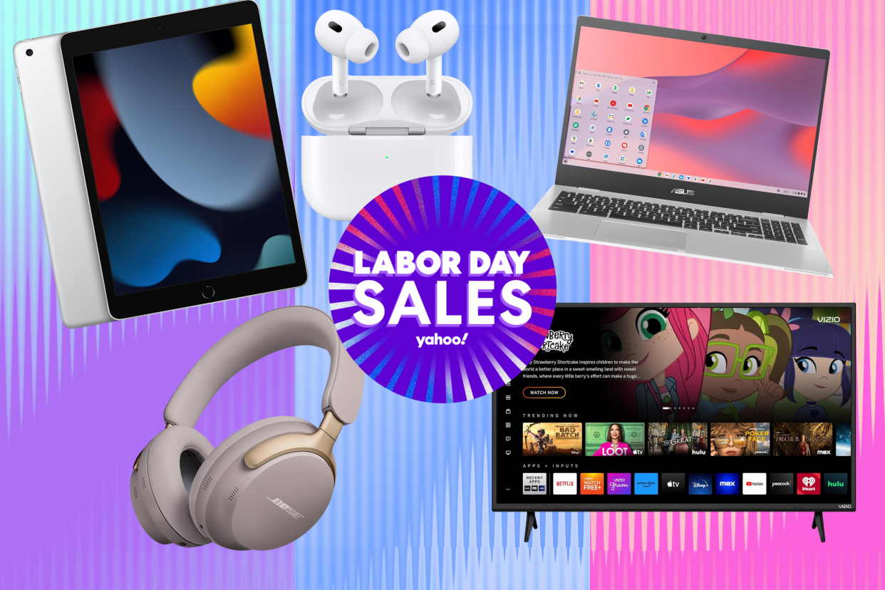 Apple iPad, Apple AirPods, Bose headphones, ASUS laptop, Vizio TV