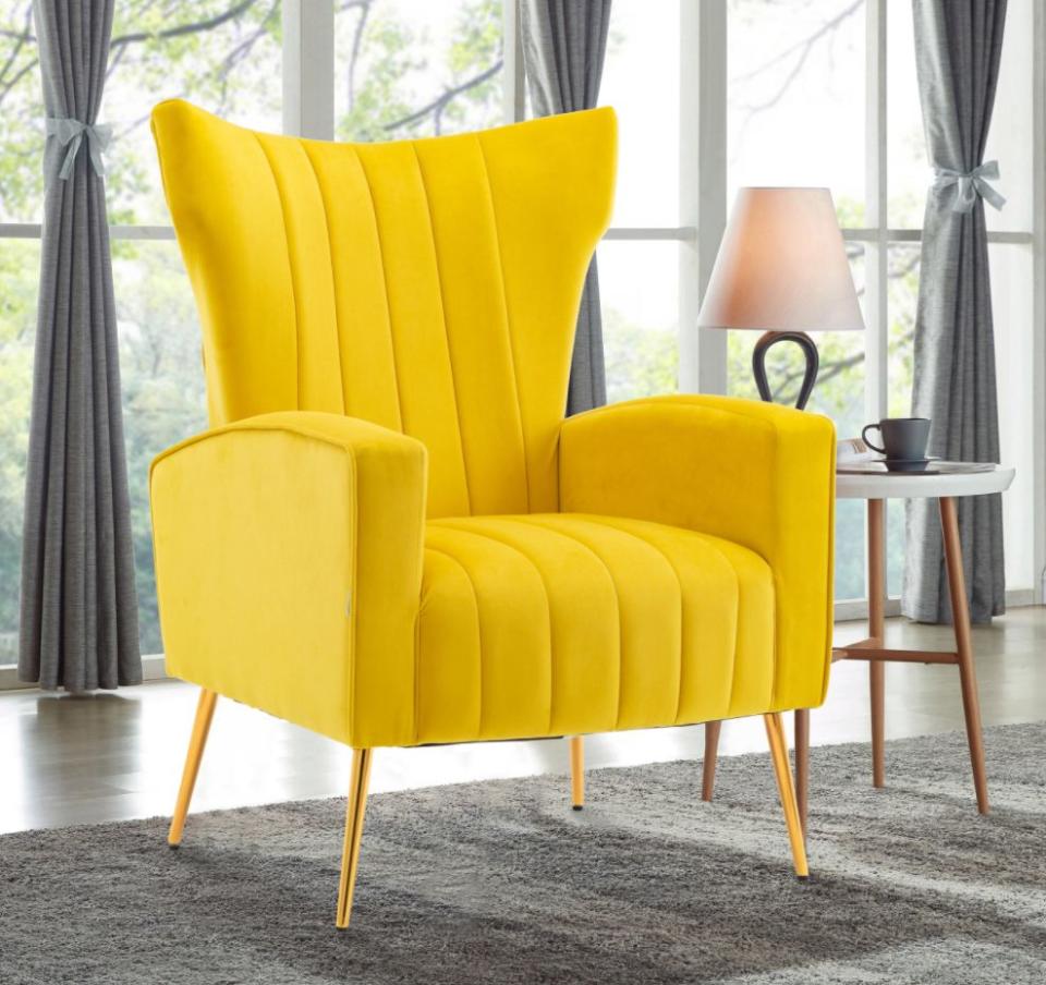 With a comfortable seat cushion and metal frame, this chair is made to last. What we especially love is the gold hairpin-like legs and bright color. (But it comes in beige, gray and pink, too.) <a href="https://fave.co/2J13R03" target="_blank" rel="noopener noreferrer">﻿Originally $326, get it now for $182 at The Home Depot</a>.