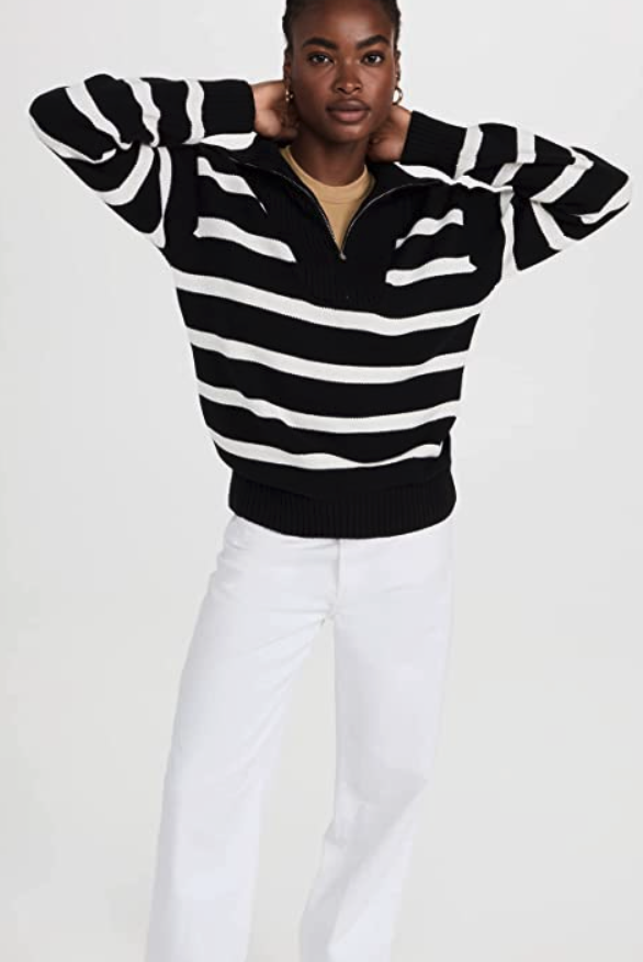 <p><strong>English Factory</strong></p><p>amazon.com</p><p><strong>$80.00</strong></p><p>Another cute half-zip knit, this bold black and white striped option can work in all kinds of settings. Bring it to the office, a yacht cruise, the airport...I guarantee you'll find yourself reaching for it over and over again.</p><p><strong>Rave Reviews: </strong>"I’ve gotten so many compliments on this sweater. I’ll be wearing it from fall to winter and into spring ."</p>