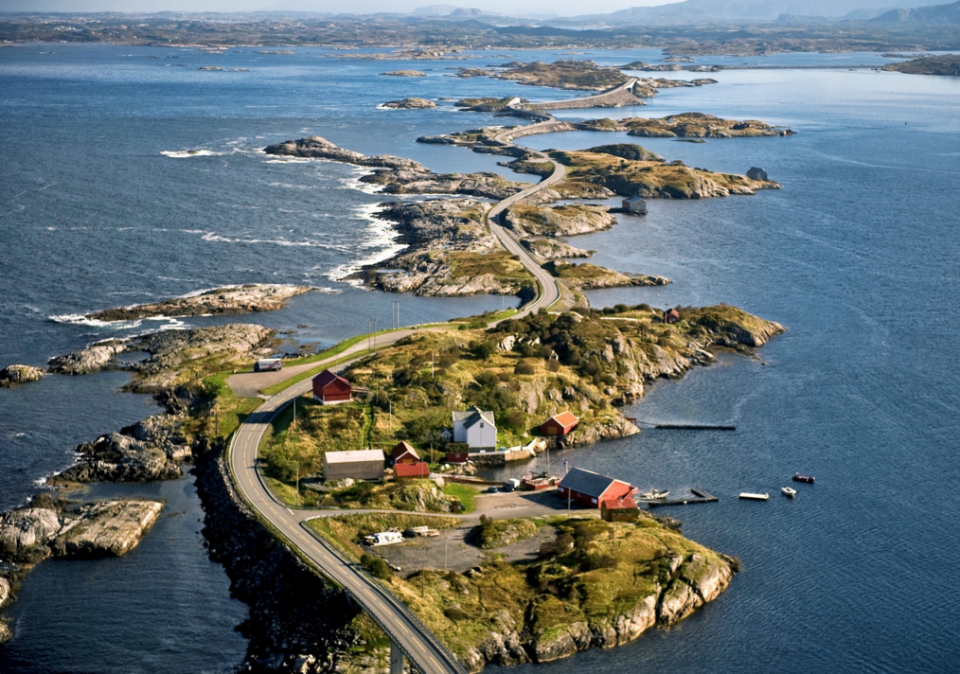 <p>Completed in 1989, the Atlantic Road is a 5.2-mile section of County Road 64 that runs through an archipelago in Eide and Averøy in Møre og Romsdal, Norway. The route is built on several small islands, which are connected by eight bridges.</p>