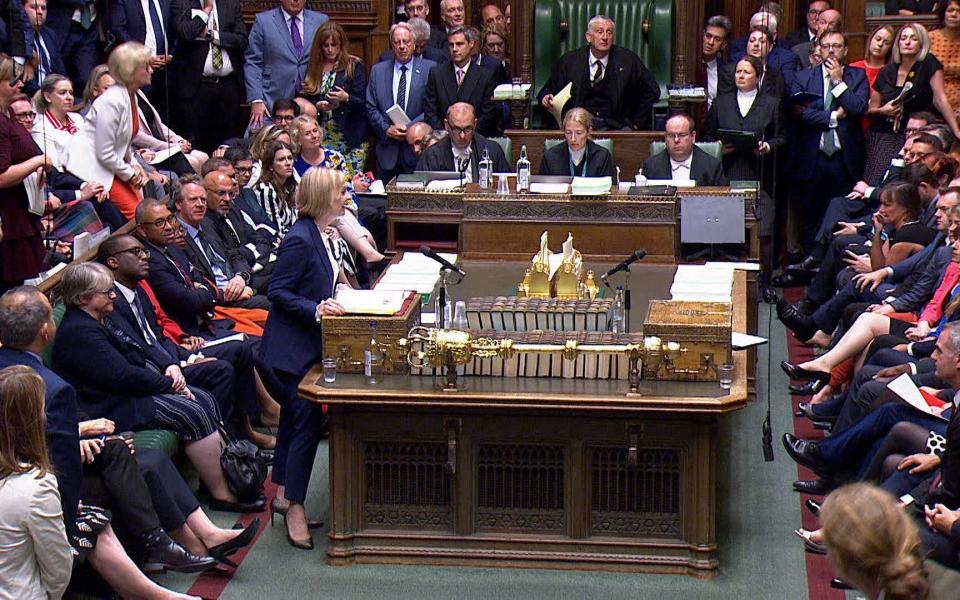 Liz Truss addresses the House of Commons during PMQs 