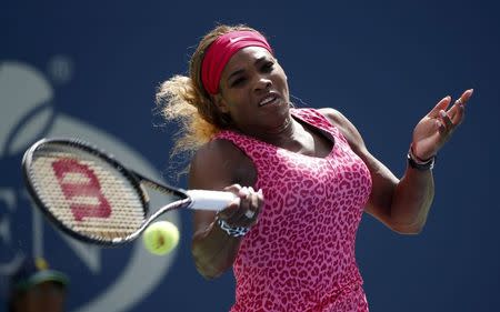 Serena Williams of the U.S. hits a return to compatriot Vania King at the 2014 U.S. Open tennis tournament in New York, August 28, 2014. REUTERS/Mike Segar