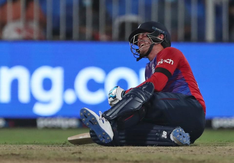 Jason Roy had to be helped from the field by England’s medics because of a calf injury (Aijaz Rahi/AP/PA) (AP)