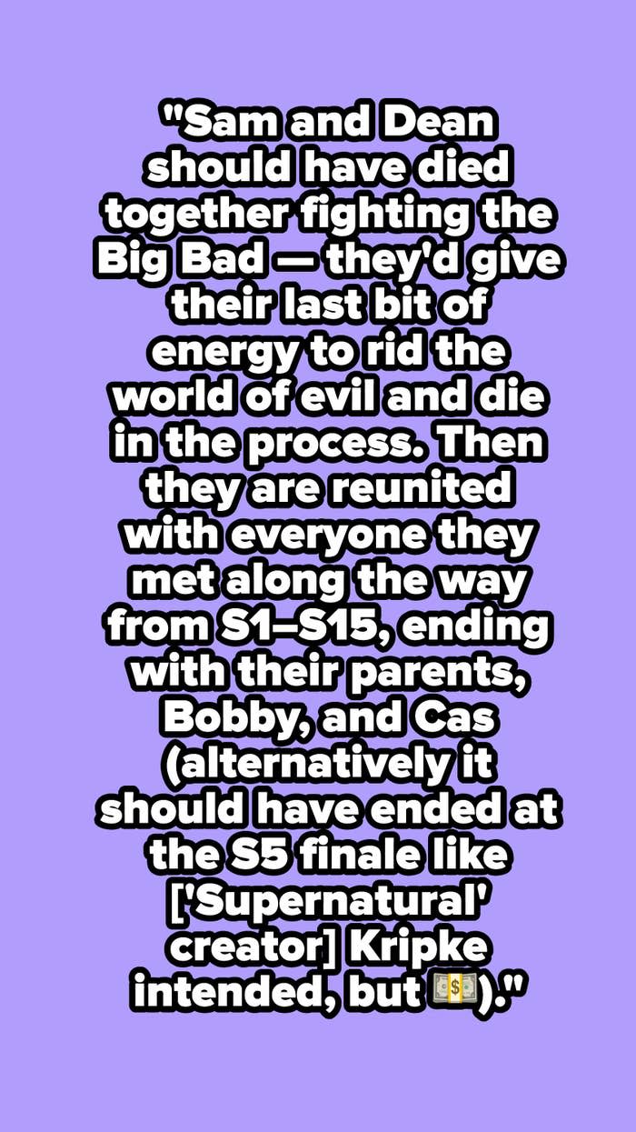 "Sam and Dean should have died together fighting the Big Bad"