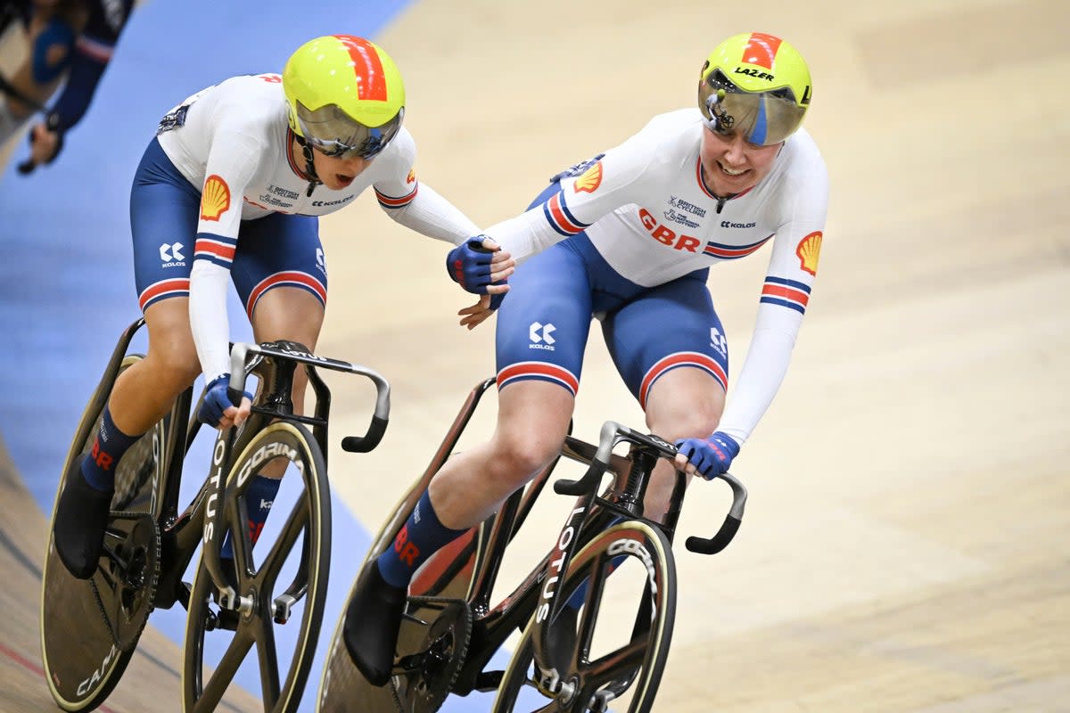 Katie Archibald (left) and Elinor Barker won gold in the women’s Madison at the European Championships in Switzerland (Gian Ehrenzeller/Keystone via AP) (AP)