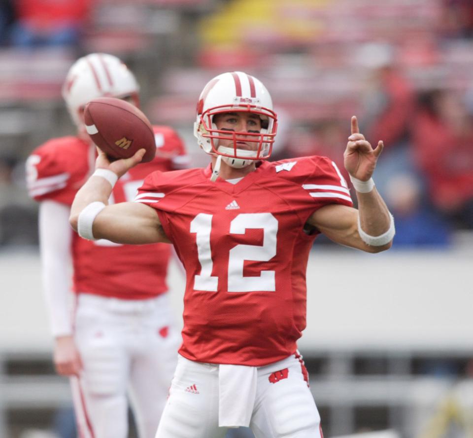 November 18, 2006; Madison, WI, USA; Wisconsin Badgers quarterback (12) Tyler Donovan warms up before a game against the Buffalo Bulls at Camp Randall Stadium. Mandatory Credit: Photo By Jeff Hanisch-USA TODAY Sports Copyright (c) 2006 Jeff Hanisch