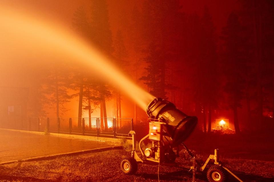 A snow gun sprays water 