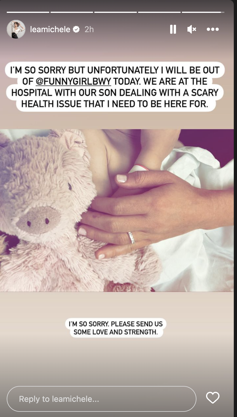Lea Michele shares a health update about her 2-year-old son Ever on her Instagram story on March 22. (@leamichele via Instagram)