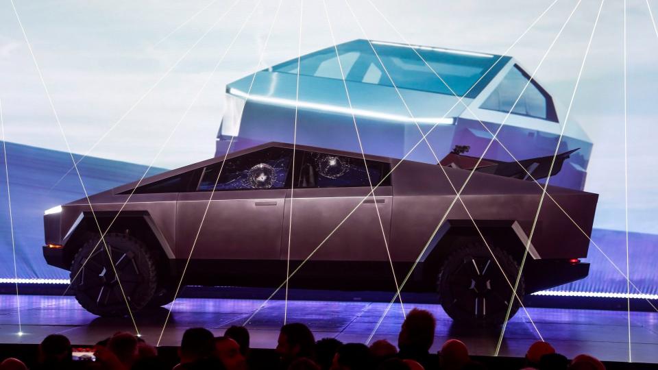 Mandatory Credit: Photo by Ringo H W Chiu/AP/Shutterstock (10482591as)The Tesla Cybertruck is unveiled at Tesla's design studio, in Hawthorne, Calif.