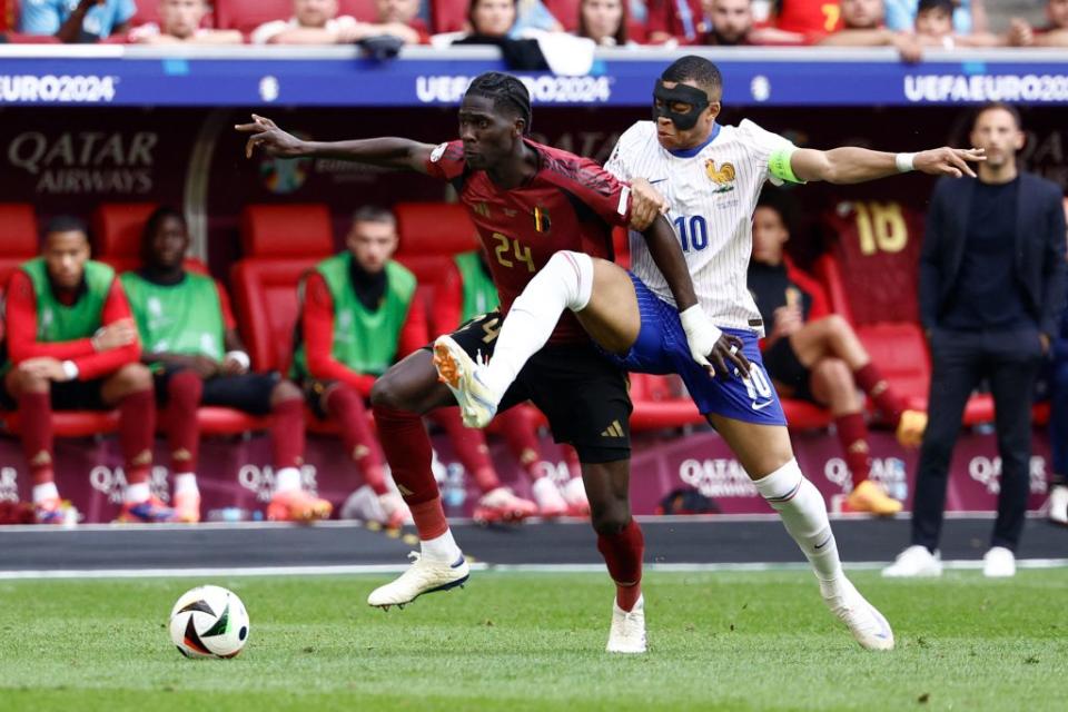 Amadou Onana was cool and composed on the ball against <a class="link " href="https://sports.yahoo.com/soccer/teams/france/" data-i13n="sec:content-canvas;subsec:anchor_text;elm:context_link" data-ylk="slk:France;sec:content-canvas;subsec:anchor_text;elm:context_link;itc:0">France</a>. (Photo by KENZO TRIBOUILLARD/AFP via Getty Images)