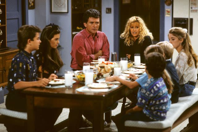 <p>ABC Photo Archives/Disney/Getty</p> 'Step by Step's' cast, including Brandon Call, Angela Watson, Patrick Duffy, Suzanne Somers, Staci Keanan, Christopher Castile, Josh Byrne and Christine Lakin.