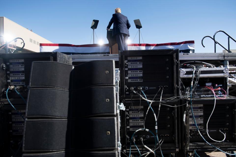 US President Donald Trump speaks during a Make America Great Again rally at Phoenix Goodyear Airport October 28, 2020, in Goodyear, Arizona. (Photo by Brendan Smialowski / AFP) (Photo by BRENDAN SMIALOWSKI/AFP via Getty Images)