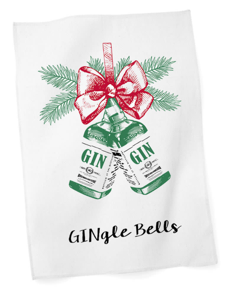 <p>One for the kitchen, this humorous gin tea towel is a playful nod to the 'Jingle Bells' Christmas carol.</p><p><strong>BUY NOW: </strong><a rel="nofollow noopener" href="https://www.notonthehighstreet.com/oflifeandlemons/product/christmas-gin-tea-towel" target="_blank" data-ylk="slk:Gingle Bells Christmas Tea Towel by Of Life & Lemons, £11.99, Notonthehighstreet.com;elm:context_link;itc:0;sec:content-canvas" class="link "><strong>Gingle Bells Christmas Tea Towel by Of Life & Lemons, £11.99, Notonthehighstreet.com</strong></a></p>