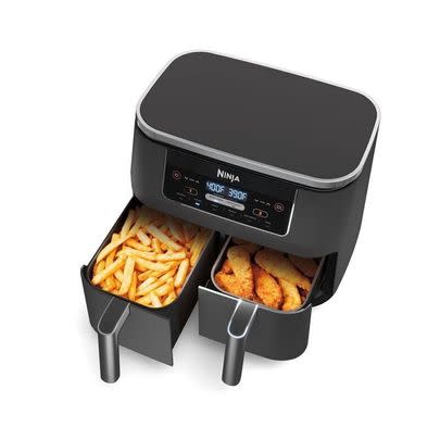 A dual-basket air fryer