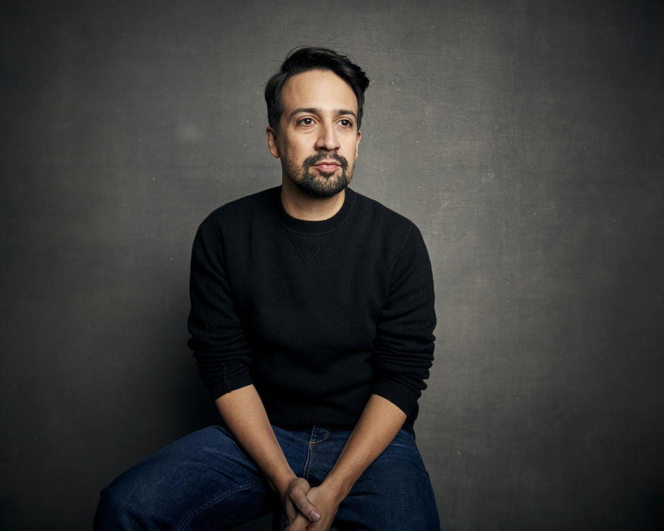 FILE - Lin-Manuel Miranda poses for a portrait during the Sundance Film Festival in Park City, Utah on Jan. 25, 2020. The playwright, actor and songwriter shows his impressive hip-hop improv skills in “We Are Freestyle Love Supreme,” a documentary streaming on Hulu. (Photo by Taylor Jewell/Invision/AP, File)