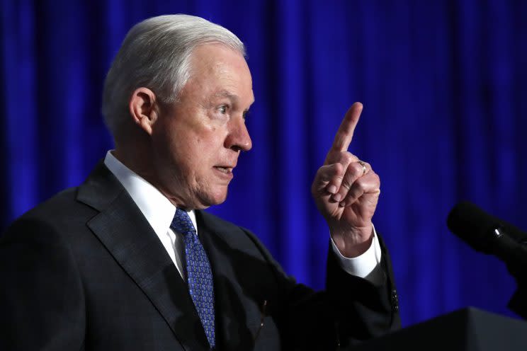 Attorney General Jeff Sessions speaks at the Justice Department's National Summit on Crime Reduction and Public Safety, in Bethesda, Maryland, on June 21, 2017.