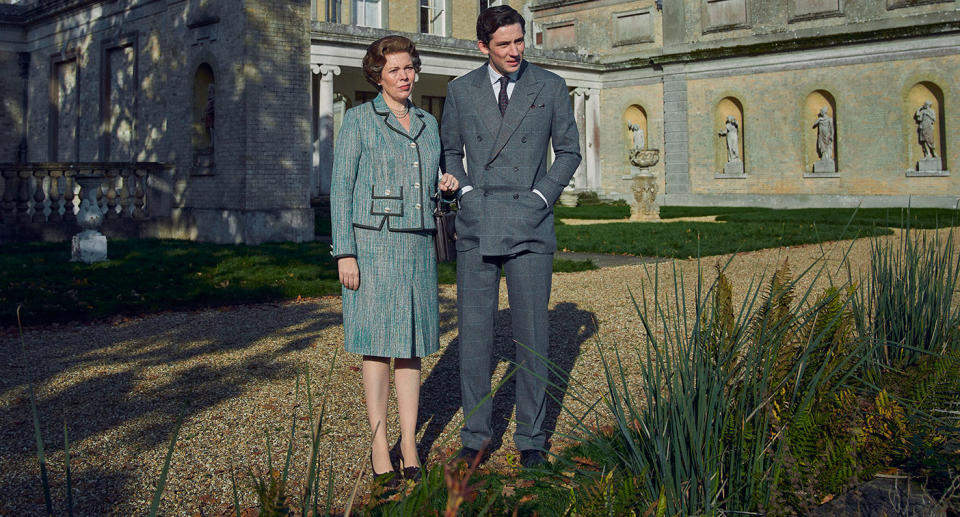 The Queen (Olivia Colman) and Prince Charles (Josh O'Connor) in The Crown S4. (Netflix)