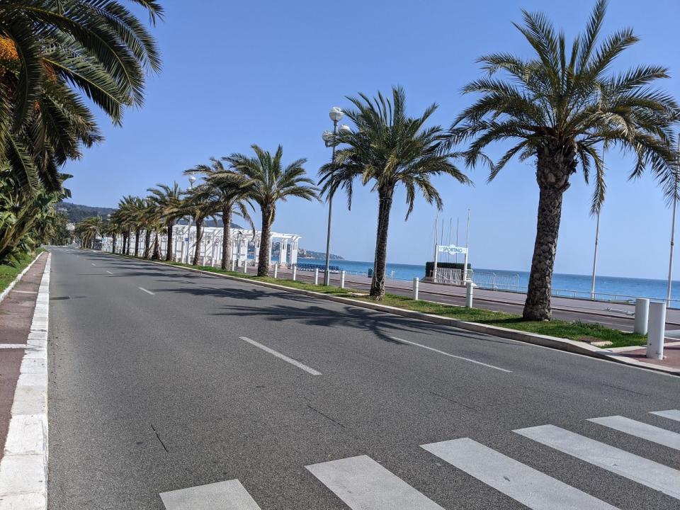 The Promenade des Anglais on a recent Saturday afternoon. Even the police had stopped patrolling the oceanfront.