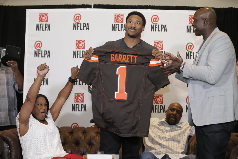 The Browns wrestled with the top NFL draft pick down to the 11th hour before settling on defensive lineman Myles Garrett. (AP) 