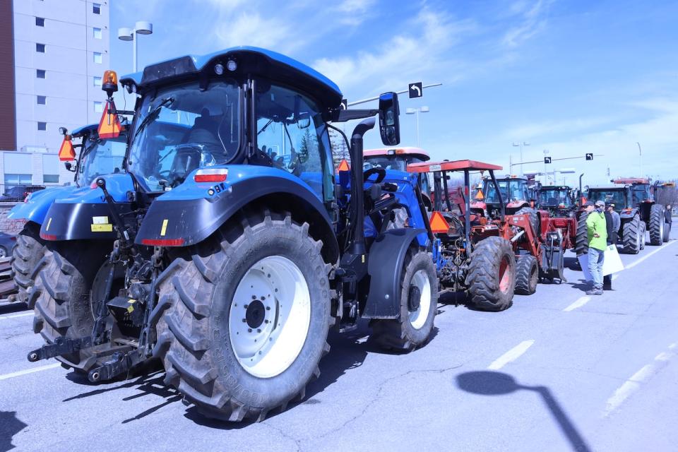 Around 40 tractors were parked on the side of the road during the protest.