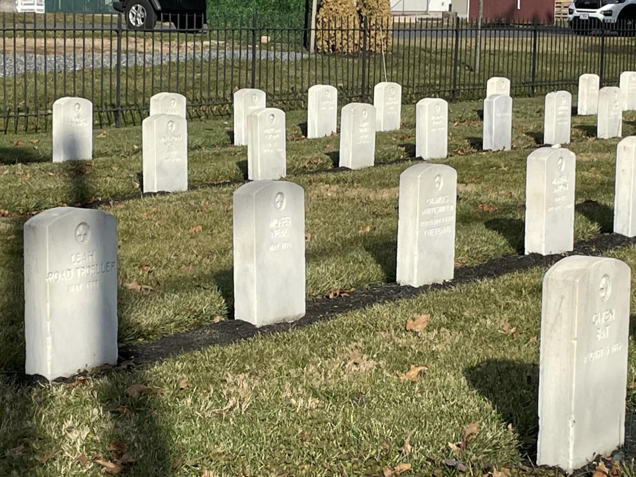 Grave markers for Indian boarding school students who died during the late 1800s and early 1900s in the Carlisle Cemetery. (Photo/Levi Rickert for Native News Online)