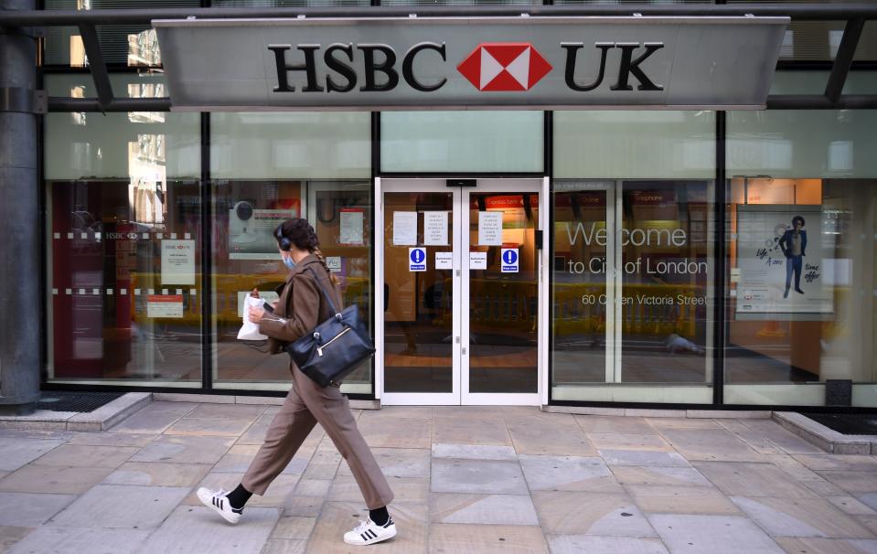 Une agence HSBC à Londres (Photo by DANIEL LEAL-OLIVAS/AFP via Getty Images)