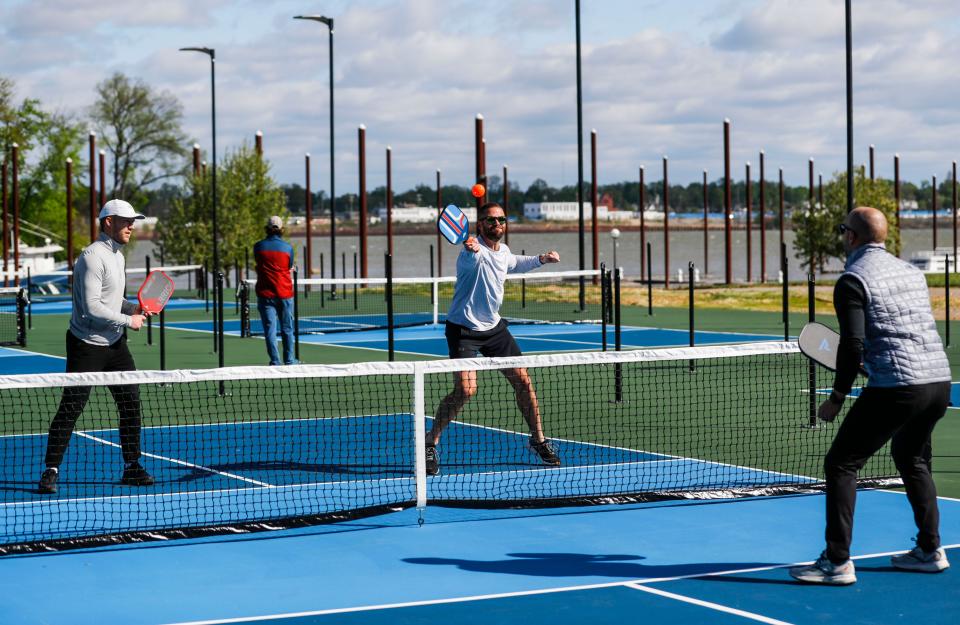 Pickleball courts are available at Goodbounce Pickleball Yard on River Shore Drive off River Road in Louisville. The establishment opened Monday. Pickleball is played like tennis but the court is the size of a doubles badminton court. Pickleball was invented in 1965 as a children't game in Washington state but since then has become one of the fastest-growing sports. April 17, 2023