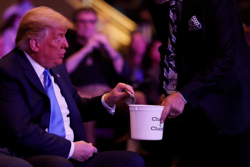 U.S. President Donald Trump attends a service at the International Church of Las Vegas