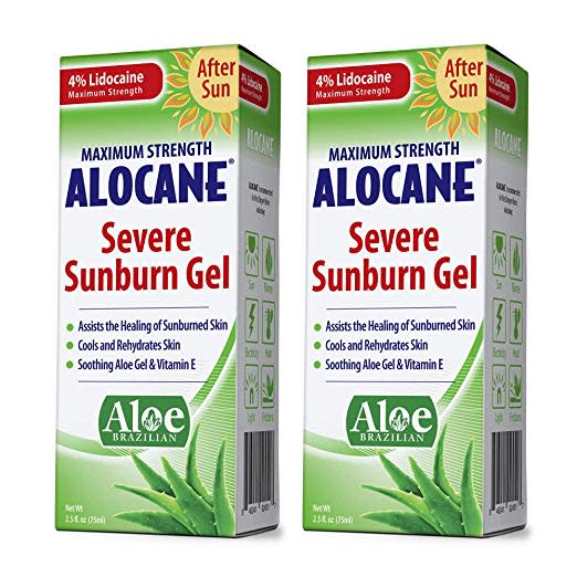 two boxes of alocane severe sunburn gel on a white background