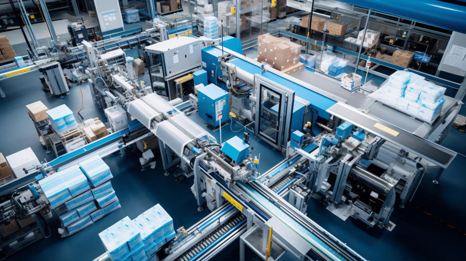 Aerial view of a production line of the company's award-winning packaging products.