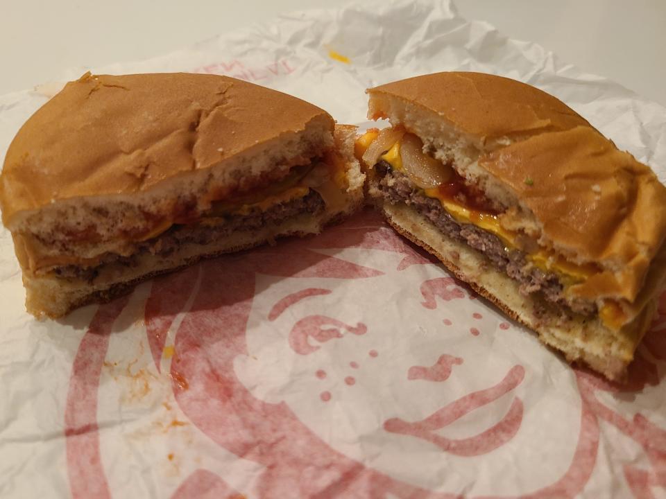 wendys jr cheeseburger on red and white wrapper