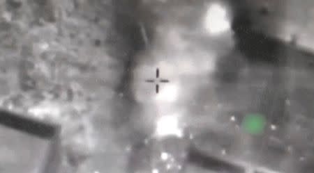 A still image taken from an aerial video footage released by the Israeli Air Force on June 24, 2017, purported to show Israeli air strikes on Syrian Quneitra province, Syria. IAF handout via Reuters TV