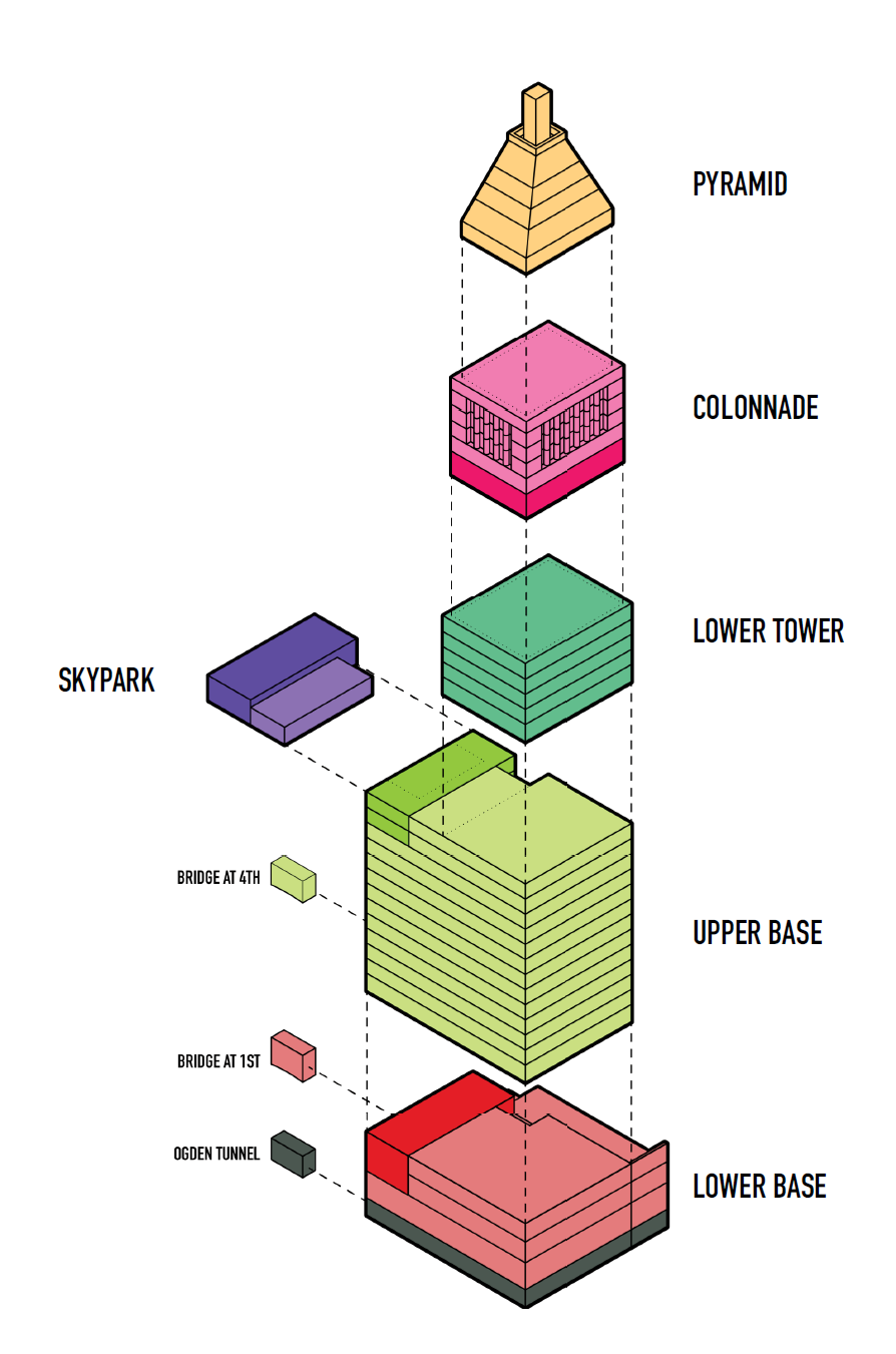 Sectional drawing of City Club Apartments Union Central showing structural breakdown of historic tower