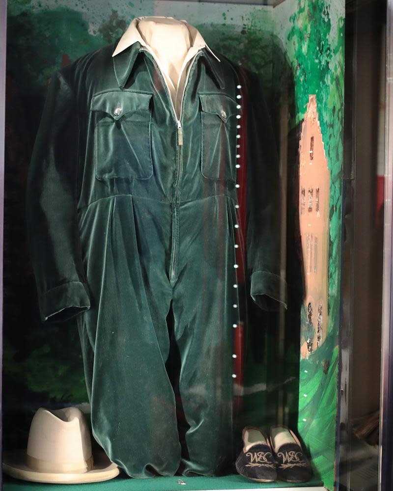 Churchill’s green velvet siren suit, monogrammed slippers and stetson