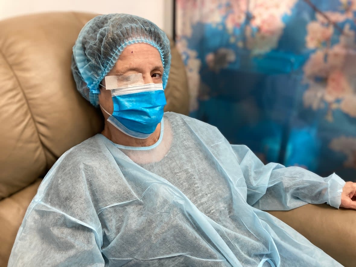 Gemma Firlotte prepares for cataract surgery in a Bathurst, N.B., clinic recently.  (Jacque Poitras/CBC - image credit)