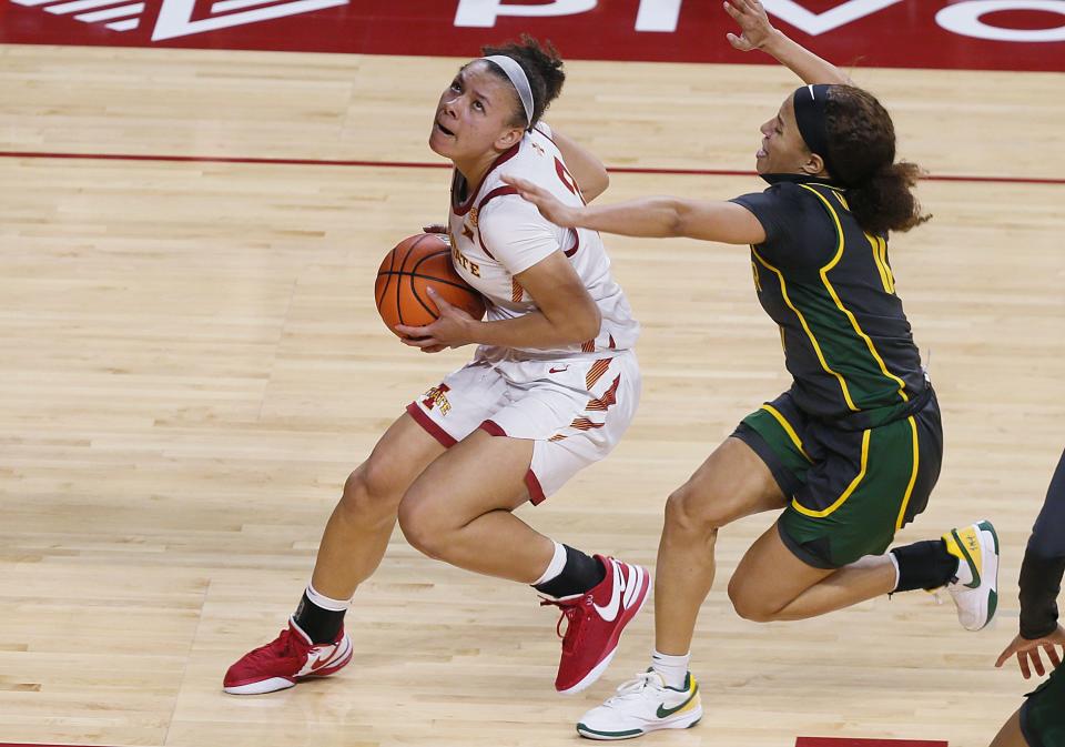 Iowa State's Arianna Jackson, left, looks for a shot against Baylor on Jan. 13 in Ames. Jackson has been a key contributor for the Cyclones during their strong start to the season.