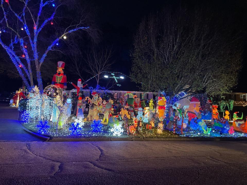 Christmas display outside John Rowe's home in Madison on Indian Pines Lane.