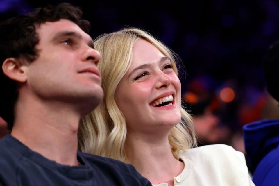 new york, new york april 22 actor elle fanning attends the game between the new york knicks and the philadelphia 76ers in game two of the eastern conference first round playoffs at madison square garden on april 22, 2024 in new york city note to user user expressly acknowledges and agrees that, by downloading and or using this photograph, user is consenting to the terms and conditions of the getty images license agreement photo by sarah stiergetty images