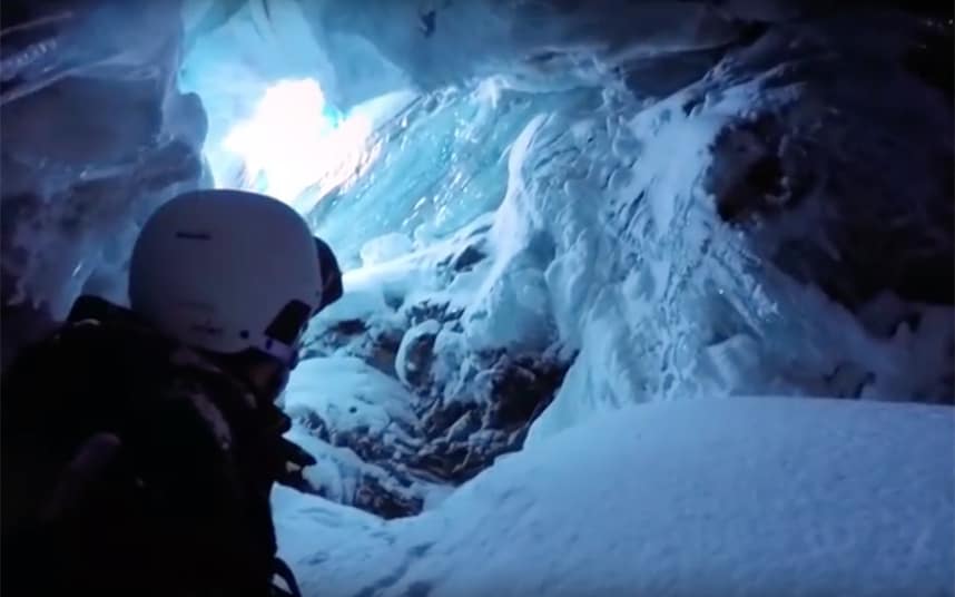 Jamie Mullner fell 60ft below the glacier - GoPro /YouTube