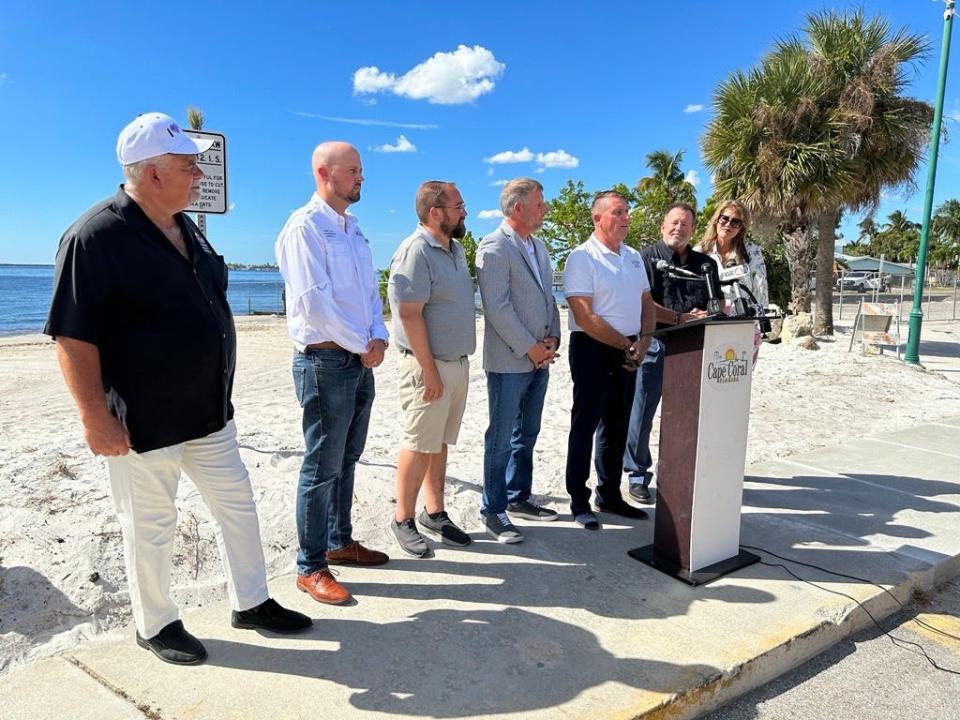 Cape Coral officials hold news conference on the reopening of the Yacht Club Beach.