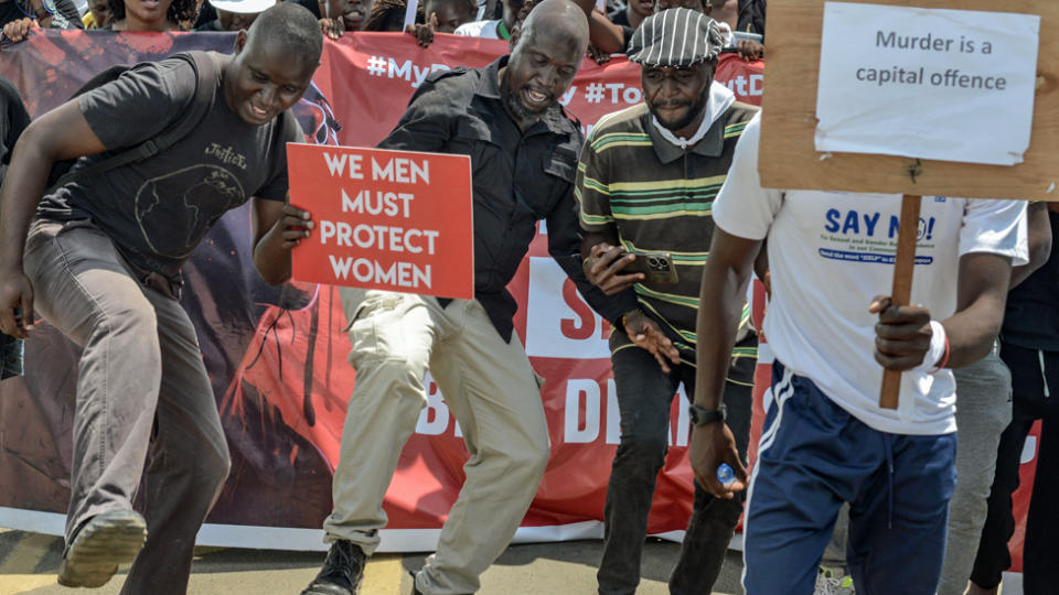 Male rotesters against femicide in Nairobi, Kenya - Saturday 27 January 2024