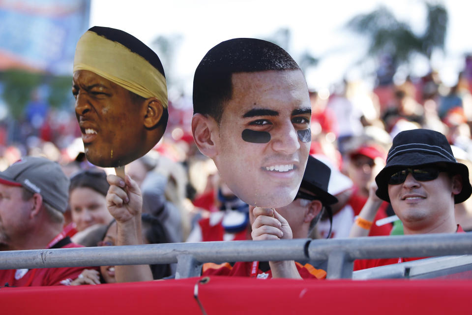 In 2014 and 2015, the debate for the top pick in the NFL draft ame down to Jameis Winston and Marcus Mariota. (Getty Images) 