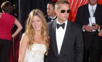 <p>It’s the relationship that launched a thousand t-shirts! Jen and Brad fell for each other in 1999 after being set up on a blind date by their agents - who were presumably sacked a few years later. <br></p><p>The pair broke our hearts by divorcing in 2005, after Brad <b>absolutely did not </b>begin seeing Angelina Jolie while filming Mr and Mrs Smith.</p>