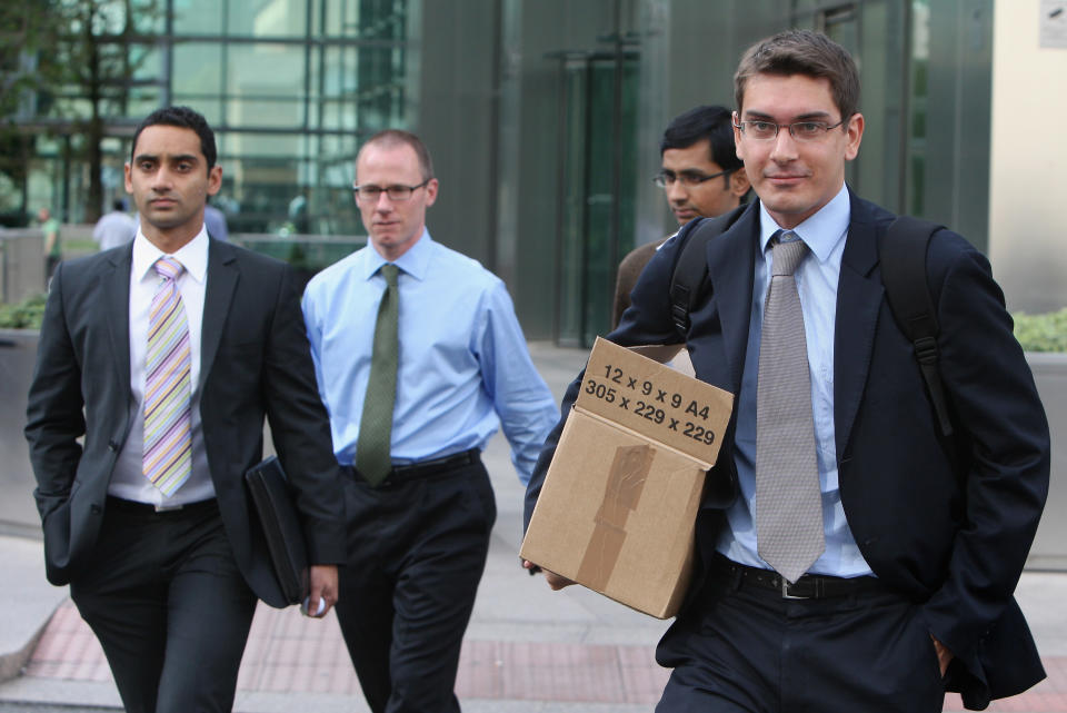Banker, die mit ihren Kisten unter dem Arm die Lehman-Büros verließen, wurden 2008 zum Symbolbild der Krise. (Bild: Cate Gillon/Getty Images)