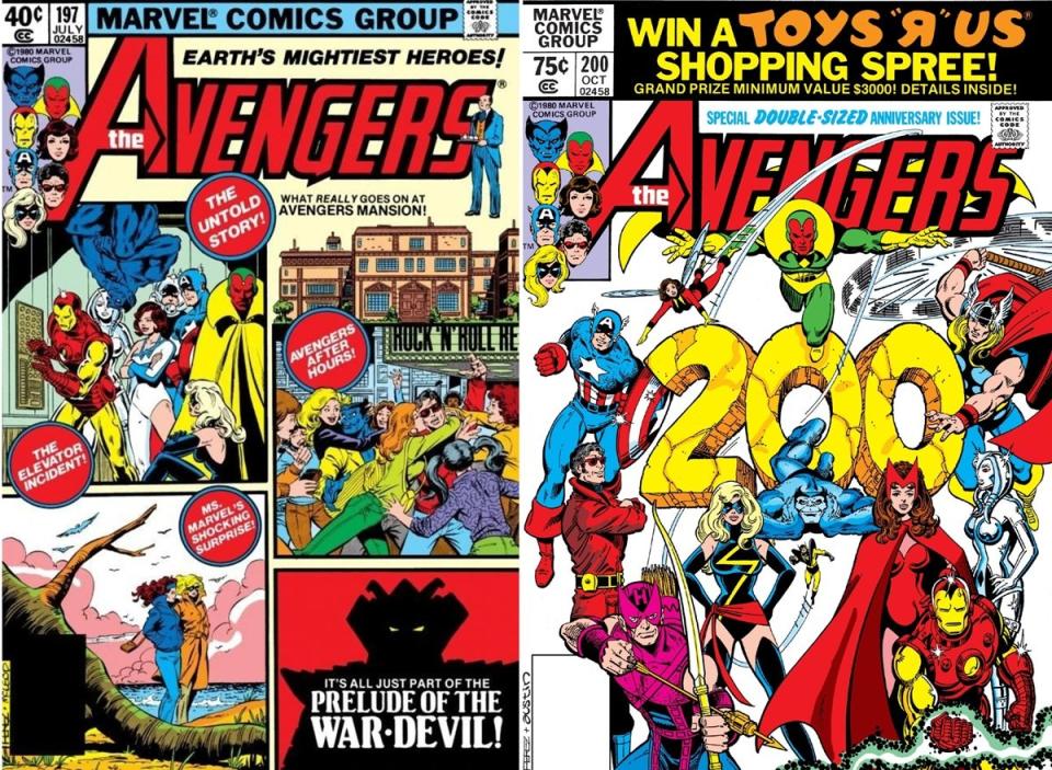 The covers for Avengers (Vol.1) #197 and #200. 