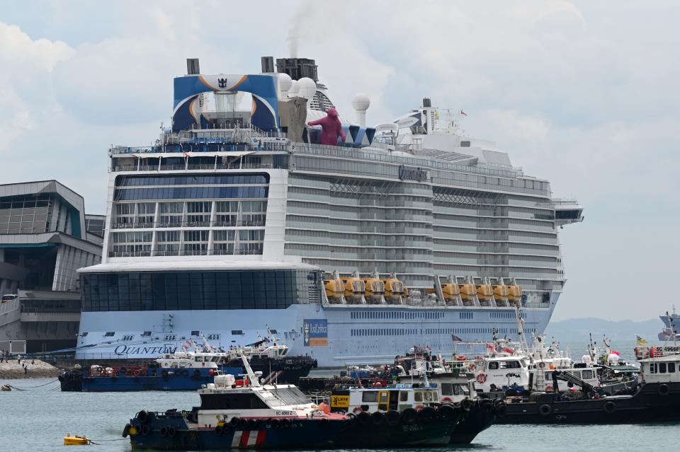 The Royal Caribbean cruise ship "Quantum of the Seas" is seen docked at Marina Bay Cruise Centre in Singapore.