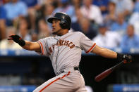 KANSAS CITY, MO - JULY 10: National League All-Star Melky Cabrera #53 of the San Francisco Giants hits a two-run home run in the fourth inning during the 83rd MLB All-Star Game at Kauffman Stadium on July 10, 2012 in Kansas City, Missouri. (Photo by Jonathan Daniel/Getty Images)